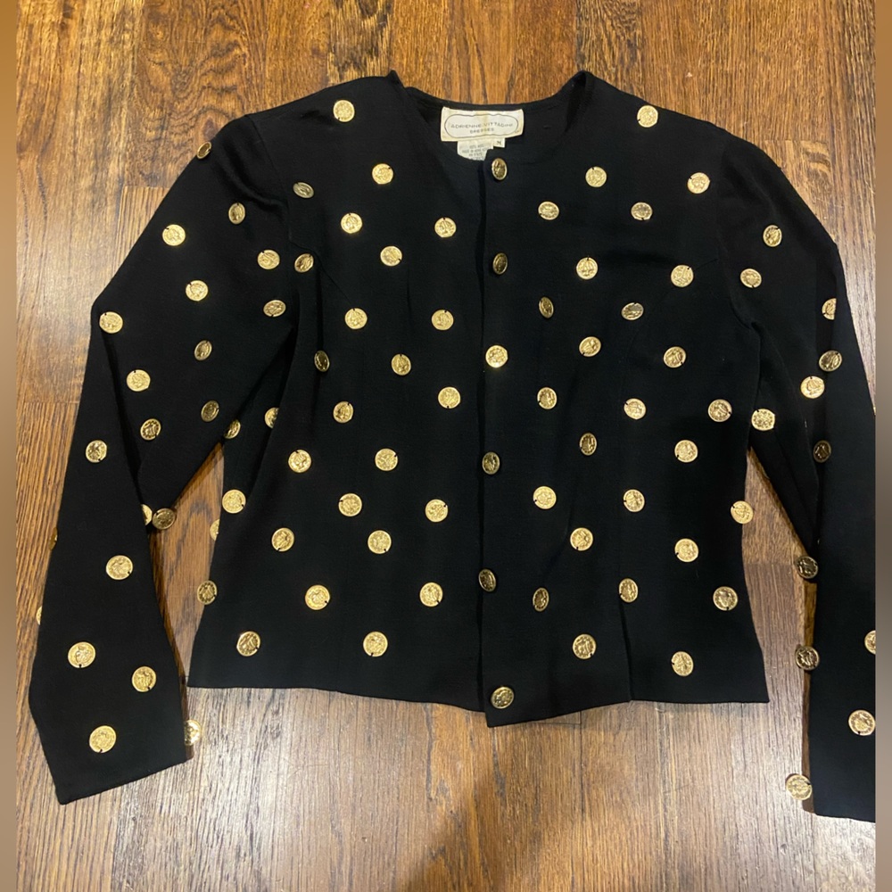 Vintage Adrienne Vittadini gold coin black sweater